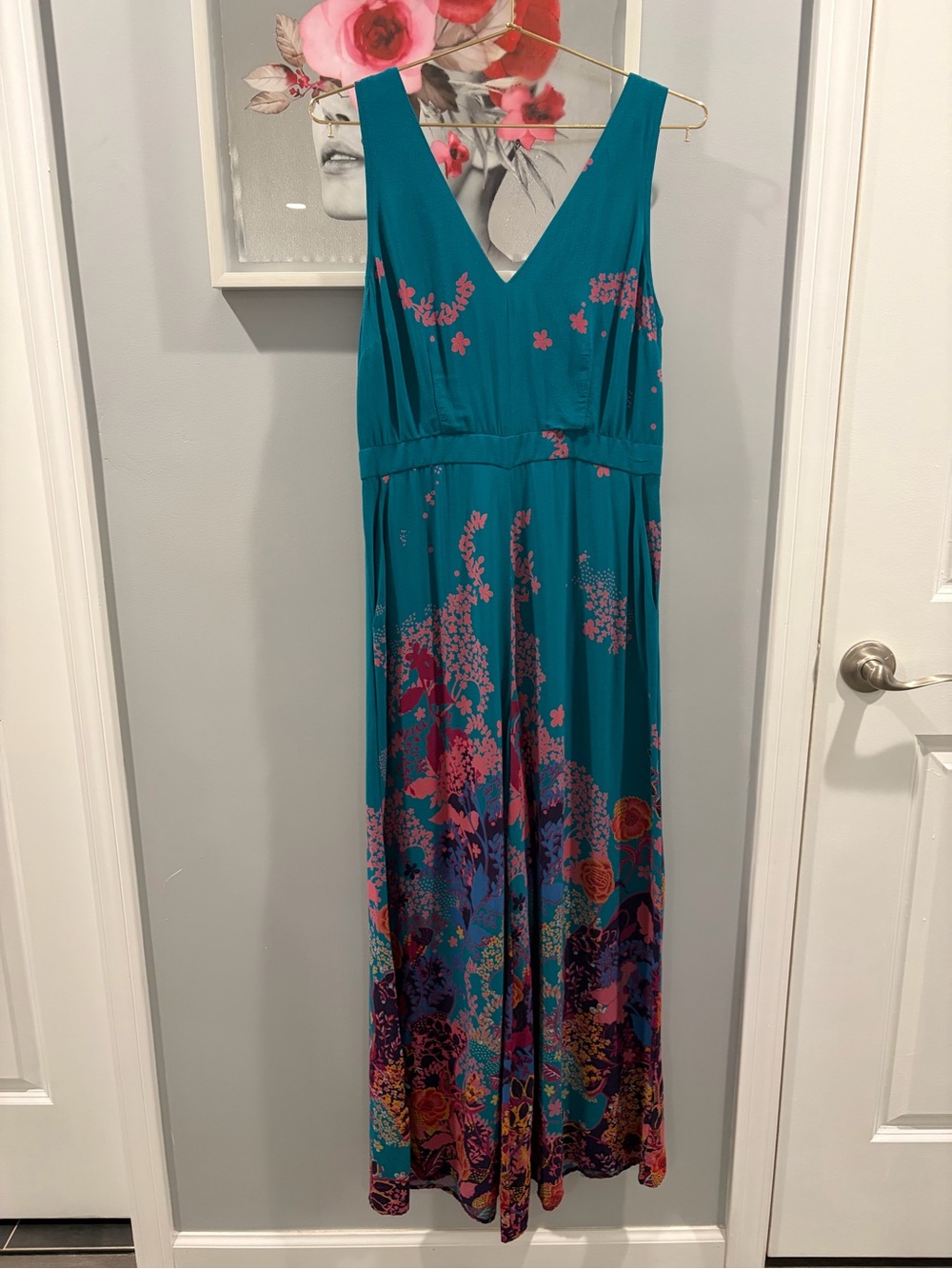 Anthropologie Maeve Teal Andalusia Floral Jumpsuit Size 4 - Picture 7 of 15
